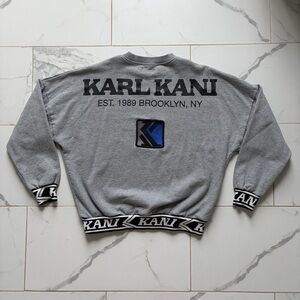 Vintage Y2K Karl Kani Crewneck Sweatshirt Size S Grey Black Hip Hop Jnco Style